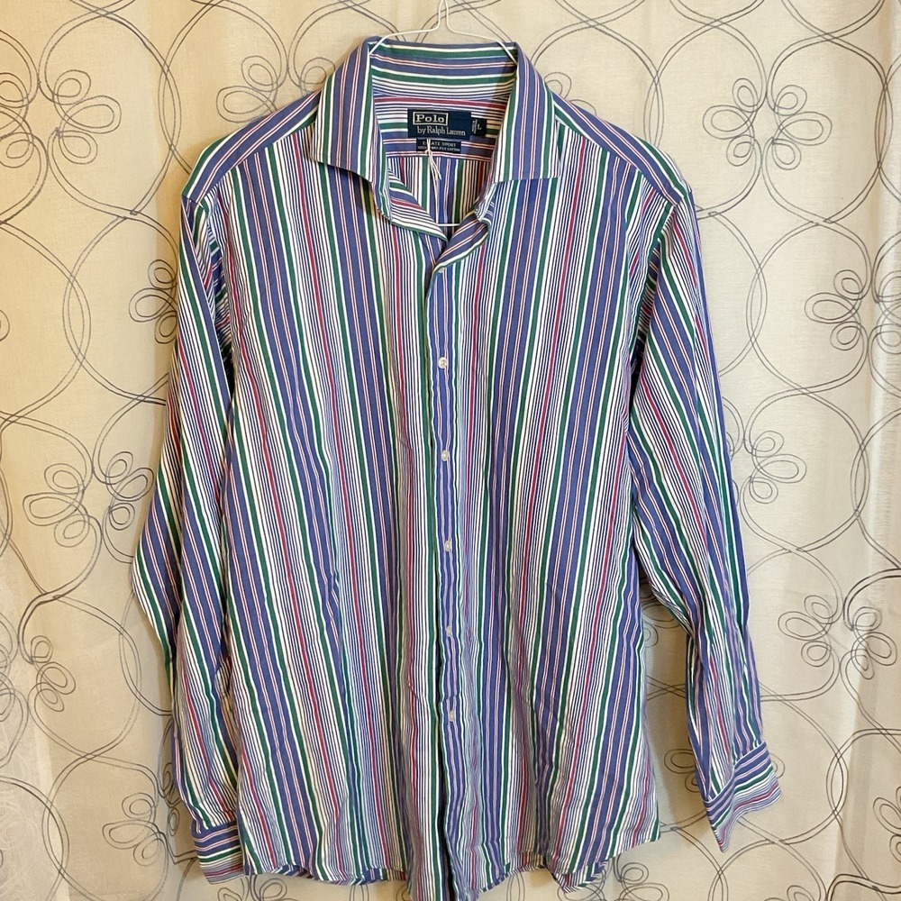 Men's Polo Ralph Lauren Multicolor Stripe Long Sleeve Button Up Size Large